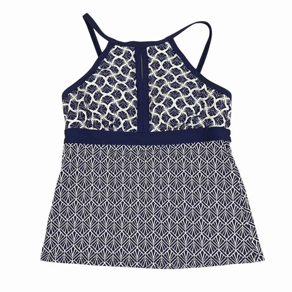 Lands' EndโTankini Top Keyhole High Neck Molded Cups Geometric Print size 8P